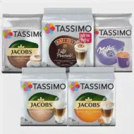 Набор «Кофе с молоком» кофе в капсулах Tassimo (Капучино, Какао Милка, Латте Макиато Бейлис, Латте Макиато Карамель, Латте Макиато Классико) 5 упаковок *8 порций