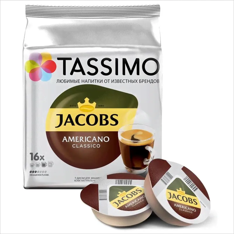 Капсулы для кофемашин Jacobs Tassimo Americano, 16 капсул, 114г